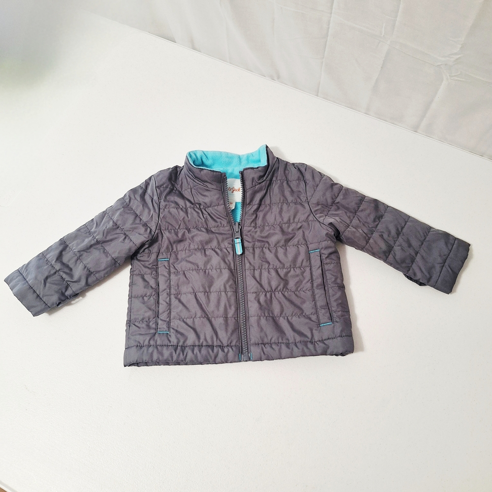 Cat & Jack Gray / Lt Blue Puffer Windbreaker Fleece Unisex Jacket Full Zip 18M